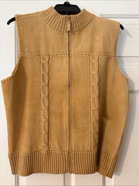 Vintage Tan Suede Zip-Front Women's Sweater Vest